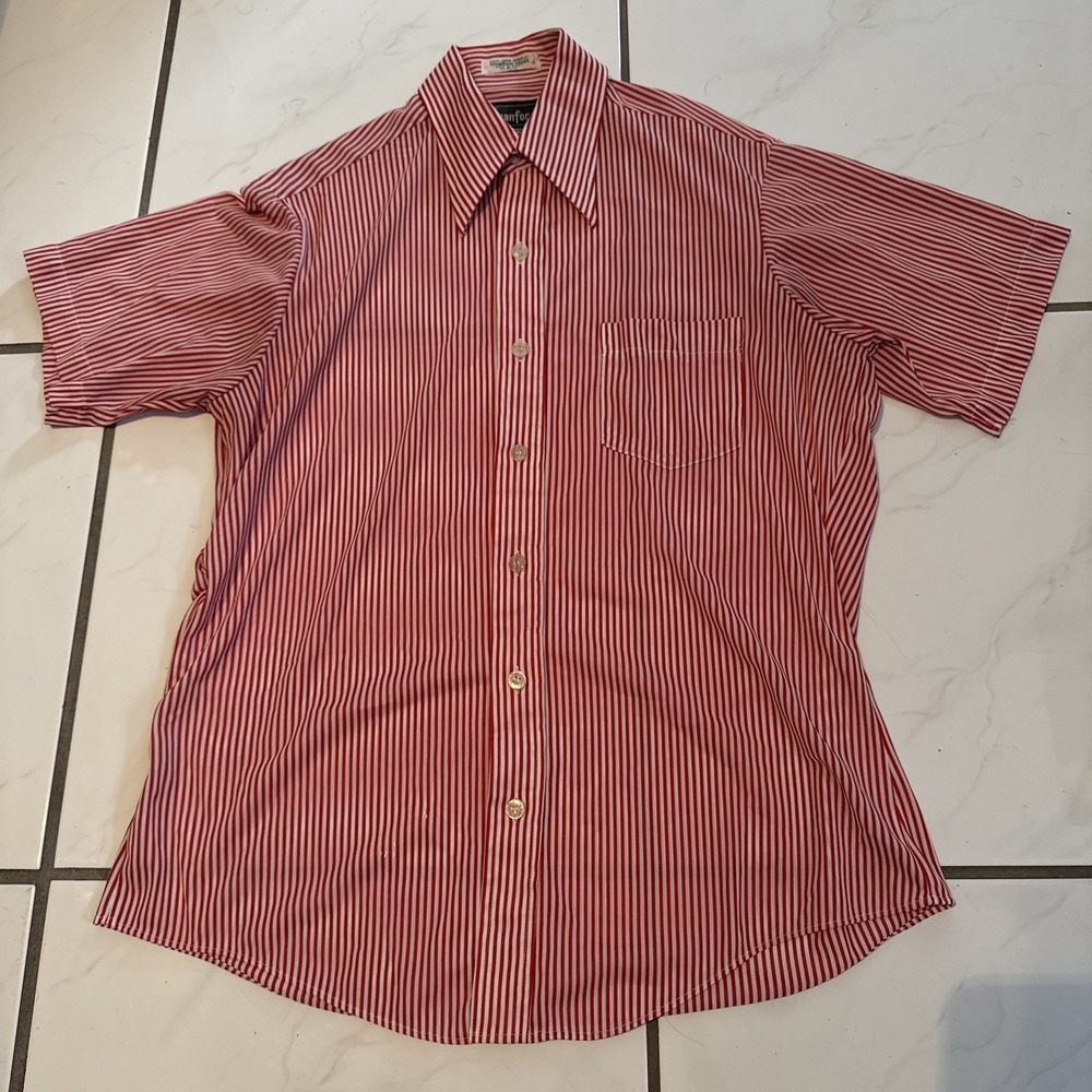 NOS Vtg 60s 70s Branford Shirt Disco Dagger Collar Geometric 22x25.5 Mens 15.5